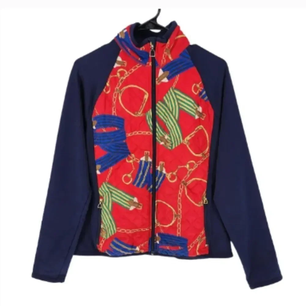 Lauren Ralph Lauren Women's Active Equestrian Print Quilted Zip Up Jacket - L